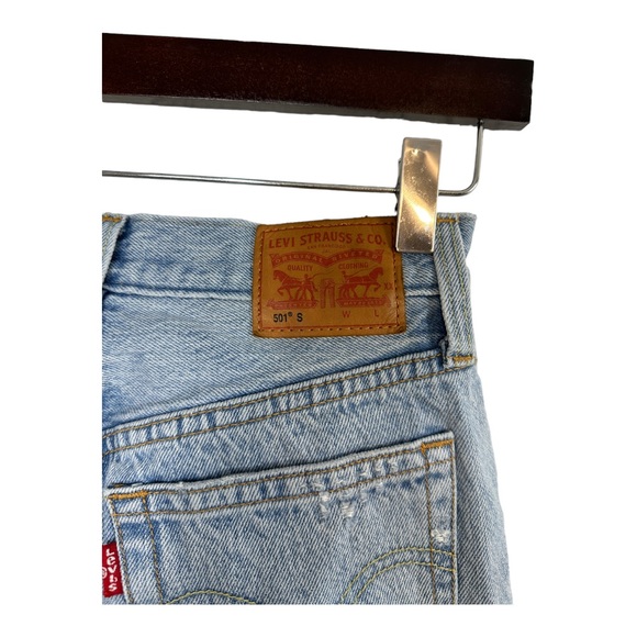 Levi’s 501 button fly light wash skinny straight leg womens jeans size 24-25 - Picture 4 of 7